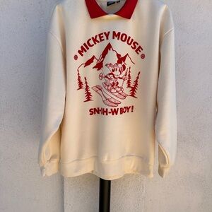 Disney Cream and Red Mickey Mouse Skiing Sweater